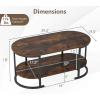 imageGiantex 2Tier Coffee Table Oval Center Table with Wood Grain Top amp Open Storage Shelf Modern Accent Table with Heavy Duty Metal Frame Cocktail Table for Living Room Reception BlackRustic Brown
