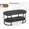 imageGiantex 2Tier Coffee Table Oval Center Table with Wood Grain Top amp Open Storage Shelf Modern Accent Table with Heavy Duty Metal Frame Cocktail Table for Living Room Reception BlackBlack
