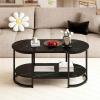 imageGiantex 2Tier Coffee Table Oval Center Table with Wood Grain Top amp Open Storage Shelf Modern Accent Table with Heavy Duty Metal Frame Cocktail Table for Living Room Reception BlackBlack Marble