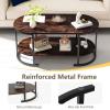 imageGiantex 2Tier Coffee Table Oval Center Table with Wood Grain Top amp Open Storage Shelf Modern Accent Table with Heavy Duty Metal Frame Cocktail Table for Living Room Reception BlackRustic Brown