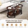 imageGiantex 2Tier Coffee Table Oval Center Table with Wood Grain Top amp Open Storage Shelf Modern Accent Table with Heavy Duty Metal Frame Cocktail Table for Living Room Reception BlackRustic Brown