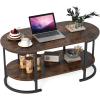 imageGiantex 2Tier Coffee Table Oval Center Table with Wood Grain Top amp Open Storage Shelf Modern Accent Table with Heavy Duty Metal Frame Cocktail Table for Living Room Reception BlackRustic Brown