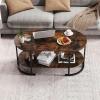 imageGiantex 2Tier Coffee Table Oval Center Table with Wood Grain Top amp Open Storage Shelf Modern Accent Table with Heavy Duty Metal Frame Cocktail Table for Living Room Reception BlackRustic Brown