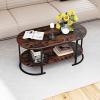 imageGiantex 2Tier Coffee Table Oval Center Table with Wood Grain Top amp Open Storage Shelf Modern Accent Table with Heavy Duty Metal Frame Cocktail Table for Living Room Reception BlackRustic Brown