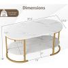 imageGiantex 2Tier Coffee Table Oval Center Table with Wood Grain Top amp Open Storage Shelf Modern Accent Table with Heavy Duty Metal Frame Cocktail Table for Living Room Reception BlackWhite