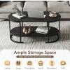 imageGiantex 2Tier Coffee Table Oval Center Table with Wood Grain Top amp Open Storage Shelf Modern Accent Table with Heavy Duty Metal Frame Cocktail Table for Living Room Reception BlackBlack
