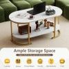 imageGiantex 2Tier Coffee Table Oval Center Table with Wood Grain Top amp Open Storage Shelf Modern Accent Table with Heavy Duty Metal Frame Cocktail Table for Living Room Reception BlackWhite