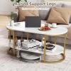 imageGiantex 2Tier Coffee Table Oval Center Table with Wood Grain Top amp Open Storage Shelf Modern Accent Table with Heavy Duty Metal Frame Cocktail Table for Living Room Reception BlackWhite