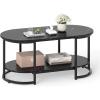 imageGiantex 2Tier Coffee Table Oval Center Table with Wood Grain Top amp Open Storage Shelf Modern Accent Table with Heavy Duty Metal Frame Cocktail Table for Living Room Reception BlackBlack Marble