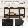 imageGiantex 2Tier Coffee Table Oval Center Table with Wood Grain Top amp Open Storage Shelf Modern Accent Table with Heavy Duty Metal Frame Cocktail Table for Living Room Reception BlackBlack Marble