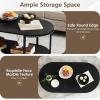 imageGiantex 2Tier Coffee Table Oval Center Table with Wood Grain Top amp Open Storage Shelf Modern Accent Table with Heavy Duty Metal Frame Cocktail Table for Living Room Reception BlackBlack