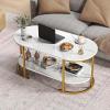 imageGiantex 2Tier Coffee Table Oval Center Table with Wood Grain Top amp Open Storage Shelf Modern Accent Table with Heavy Duty Metal Frame Cocktail Table for Living Room Reception BlackWhite