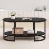 imageGiantex 2Tier Coffee Table Oval Center Table with Wood Grain Top amp Open Storage Shelf Modern Accent Table with Heavy Duty Metal Frame Cocktail Table for Living Room Reception BlackBlack Marble