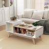 imageGiantex 2Tier Coffee Table with Storage Mid Century Modern Center Table Geometric Living Room Table for Small Space Apartment White