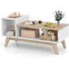imageGiantex 2Tier Coffee Table with Storage Mid Century Modern Center Table Geometric Living Room Table for Small Space Apartment White