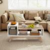 imageGiantex 2Tier Coffee Table with Storage Mid Century Modern Center Table Geometric Living Room Table for Small Space Apartment White