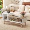 imageGiantex 2Tier Coffee Table with Storage Mid Century Modern Center Table Geometric Living Room Table for Small Space Apartment White