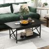 imageGiantex 2Tier Coffee Table with Storage Shelf Modern Accent Cocktail Tea Table with Reinforced XShaped Structure Solid Metal Legs amp Adjustable Feet Center Table for Living Room BlackBlack
