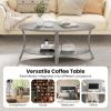 imageGiantex 44 Inch Oval Coffee Table 2Tier Center Table with Storage Shelf amp Rubber Wood Frame Modern Farmhouse Living Room Table for Reception Office Gray