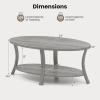 imageGiantex 44 Inch Oval Coffee Table 2Tier Center Table with Storage Shelf amp Rubber Wood Frame Modern Farmhouse Living Room Table for Reception Office Gray