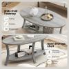 imageGiantex 44 Inch Oval Coffee Table 2Tier Center Table with Storage Shelf amp Rubber Wood Frame Modern Farmhouse Living Room Table for Reception Office Gray