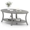 imageGiantex 44 Inch Oval Coffee Table 2Tier Center Table with Storage Shelf amp Rubber Wood Frame Modern Farmhouse Living Room Table for Reception Office Gray