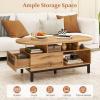 imageGiantex 47 Oval Coffee Table Cocktail Accent Center Table with Storage Compartments amp Drawer Wood Small Coffee Table with 5 Support Legs Mid Century Modern Living Room Tables NaturalNatural