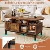 imageGiantex 47 Oval Coffee Table Cocktail Accent Center Table with Storage Compartments amp Drawer Wood Small Coffee Table with 5 Support Legs Mid Century Modern Living Room Tables NaturalRustic Brown