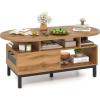 imageGiantex 47 Oval Coffee Table Cocktail Accent Center Table with Storage Compartments amp Drawer Wood Small Coffee Table with 5 Support Legs Mid Century Modern Living Room Tables NaturalNatural