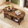 imageGiantex 47 Oval Coffee Table Cocktail Accent Center Table with Storage Compartments amp Drawer Wood Small Coffee Table with 5 Support Legs Mid Century Modern Living Room Tables NaturalRustic Brown