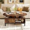 imageGiantex 47 Oval Coffee Table Cocktail Accent Center Table with Storage Compartments amp Drawer Wood Small Coffee Table with 5 Support Legs Mid Century Modern Living Room Tables NaturalRustic Brown