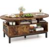 imageGiantex 47 Oval Coffee Table Cocktail Accent Center Table with Storage Compartments amp Drawer Wood Small Coffee Table with 5 Support Legs Mid Century Modern Living Room Tables NaturalRustic Brown