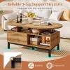 imageGiantex 47 Oval Coffee Table Cocktail Accent Center Table with Storage Compartments amp Drawer Wood Small Coffee Table with 5 Support Legs Mid Century Modern Living Room Tables NaturalNatural
