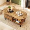 imageGiantex 47 Oval Coffee Table Cocktail Accent Center Table with Storage Compartments amp Drawer Wood Small Coffee Table with 5 Support Legs Mid Century Modern Living Room Tables NaturalNatural