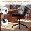 imageGiantex Armless Office Chair with Wheels PU Leather Height Adjustable Vanity Chair wCurved Backrest MidBack Criss Cross 360 Swivel Ergonomic Computer Desk Chair for Home Office amp Bedroom WhiteBlack