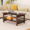 imageGiantex Coffee Table with Storage 45 Inch Modern Center Table with Slatted Design amp Side Rail Support Rectangular Living Room Table for Small Spaces WhiteWalnut