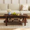imageGiantex Coffee Table with Storage 45 Inch Modern Center Table with Slatted Design amp Side Rail Support Rectangular Living Room Table for Small Spaces WhiteWalnut