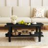 imageGiantex Coffee Table with Storage 45 Inch Modern Center Table with Slatted Design amp Side Rail Support Rectangular Living Room Table for Small Spaces WhiteBlack
