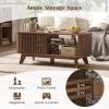 imageGiantex Coffee Table with Storage Mid Century Modern Tea Table with Adjustable Shelves amp 2 Doors Wood Coffee Tables wFluted Design Rectangular Farmhouse Center Table for Living Room Bedroom