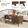 imageGiantex Coffee Table with Storage Mid Century Modern Tea Table with Adjustable Shelves amp 2 Doors Wood Coffee Tables wFluted Design Rectangular Farmhouse Center Table for Living Room Bedroom