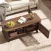 imageGiantex Coffee Table with Storage Mid Century Modern Tea Table with Adjustable Shelves amp 2 Doors Wood Coffee Tables wFluted Design Rectangular Farmhouse Center Table for Living Room Bedroom