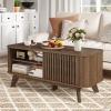 imageGiantex Coffee Table with Storage Mid Century Modern Tea Table with Adjustable Shelves amp 2 Doors Wood Coffee Tables wFluted Design Rectangular Farmhouse Center Table for Living Room Bedroom
