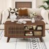 imageGiantex Coffee Table with Storage Mid Century Modern Tea Table with Adjustable Shelves amp 2 Doors Wood Coffee Tables wFluted Design Rectangular Farmhouse Center Table for Living Room Bedroom