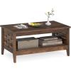 imageGiantex Farmhouse Coffee Table 2Tier Center Table with Storage Open Shelf amp Woven Slatted Design 395 Rectangular Accent Cocktail Table Wood Coffee Tables for Living Room Rustic OakRustic Brown