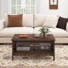 imageGiantex Farmhouse Coffee Table 2Tier Center Table with Storage Open Shelf amp Woven Slatted Design 395 Rectangular Accent Cocktail Table Wood Coffee Tables for Living Room Rustic OakRustic Brown