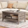 imageGiantex Farmhouse Coffee Table 2Tier Center Table with Storage Open Shelf amp Woven Slatted Design 395 Rectangular Accent Cocktail Table Wood Coffee Tables for Living Room Rustic OakRustic Oak