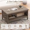 imageGiantex Farmhouse Coffee Table 2Tier Center Table with Storage Open Shelf amp Woven Slatted Design 395 Rectangular Accent Cocktail Table Wood Coffee Tables for Living Room Rustic OakRustic Oak