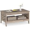 imageGiantex Farmhouse Coffee Table 2Tier Center Table with Storage Open Shelf amp Woven Slatted Design 395 Rectangular Accent Cocktail Table Wood Coffee Tables for Living Room Rustic OakRustic Oak