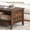 imageGiantex Farmhouse Coffee Table 2Tier Center Table with Storage Open Shelf amp Woven Slatted Design 395 Rectangular Accent Cocktail Table Wood Coffee Tables for Living Room Rustic OakRustic Brown