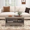 imageGiantex Farmhouse Coffee Table 2Tier Center Table with Storage Open Shelf amp Woven Slatted Design 395 Rectangular Accent Cocktail Table Wood Coffee Tables for Living Room Rustic OakRustic Oak